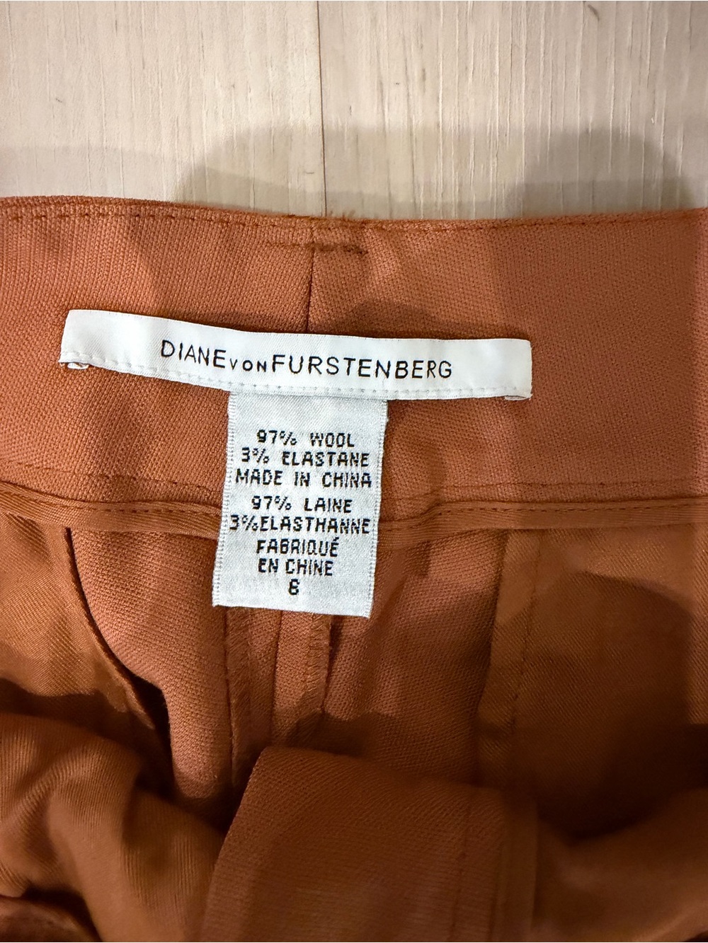 Diane von Furstenberg Burnt Orange Wool-Blend Dress Pants